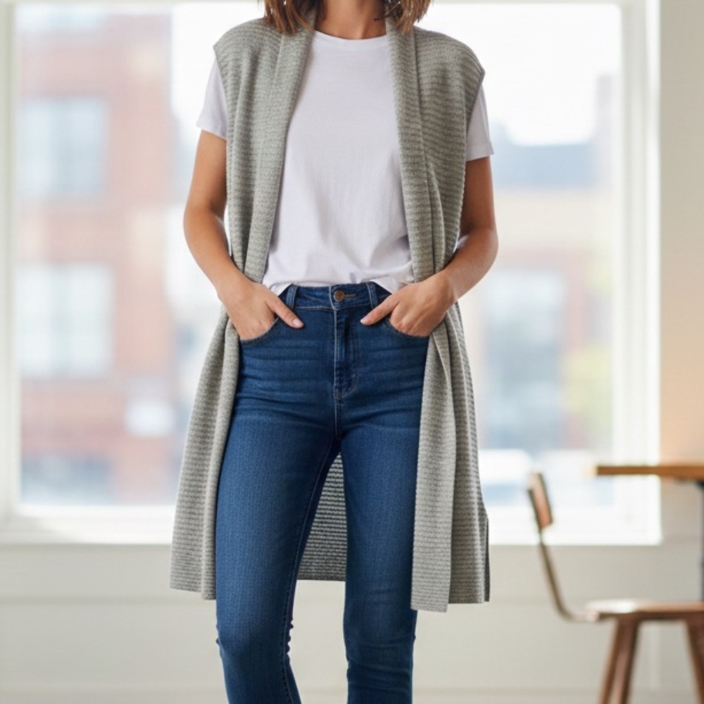 Charter Club gray cashmere knit vest cardigan